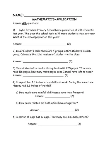 Mathematics Application pretest