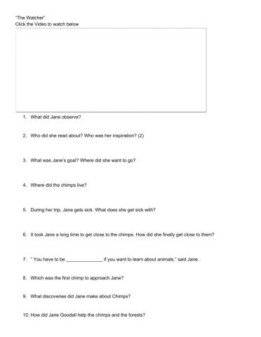 The Watcher story worksheet