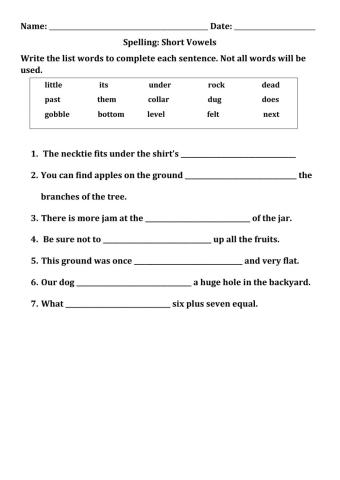 Short Vowel spelling