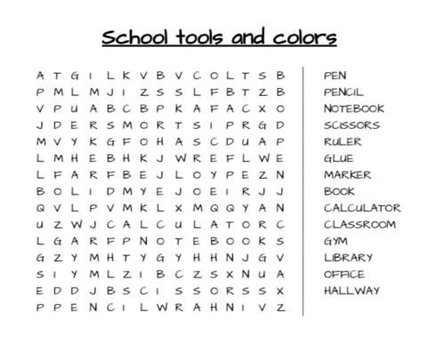 School Tools Word Search