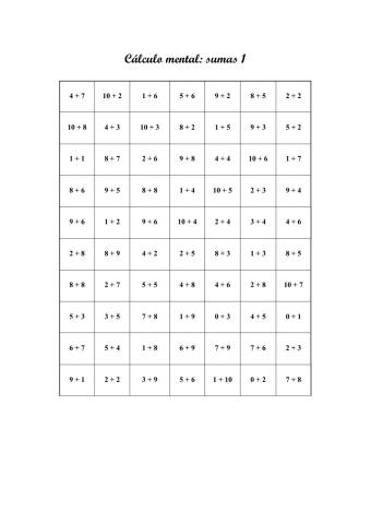 Cálculo mental sumas 1