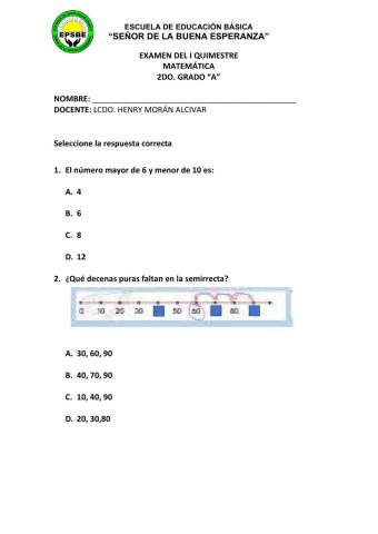 Examen Quimestral Segundo A