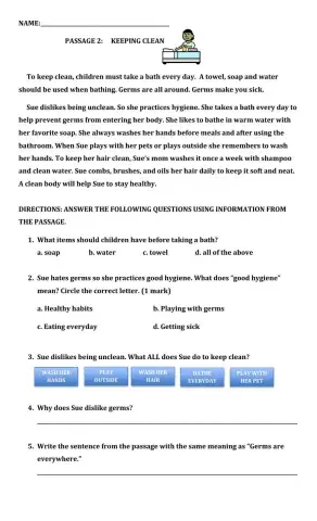 Keeping Clean Pretest