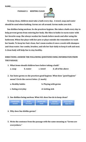 Keeping Clean Pretest