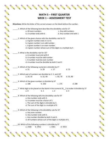 Math 5 - q1w1 -assessment test