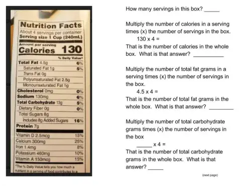 Food nutrition label math