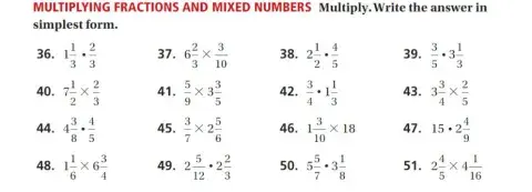 Multiplying Fractions and Mixed Numbers