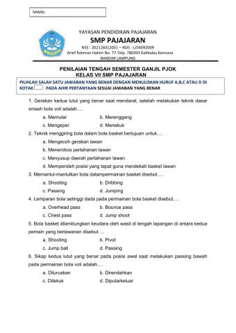 PTS PENJASKES  Kls 7 Ganjil SMP Pajajaran