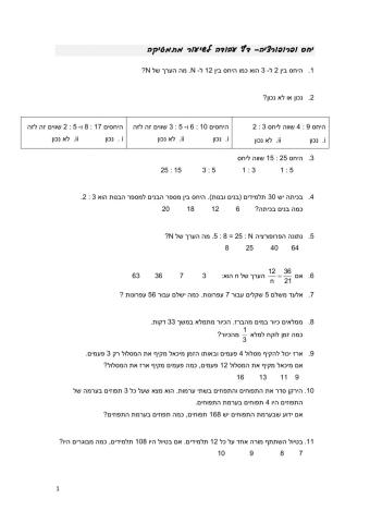 תרגול פרופורציה לכיתה ח