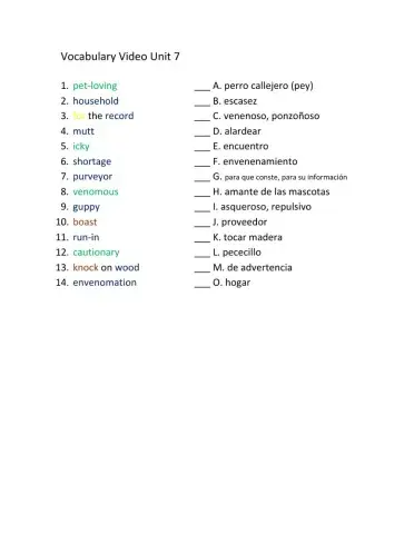 Vocabulary about Video Exotic pets