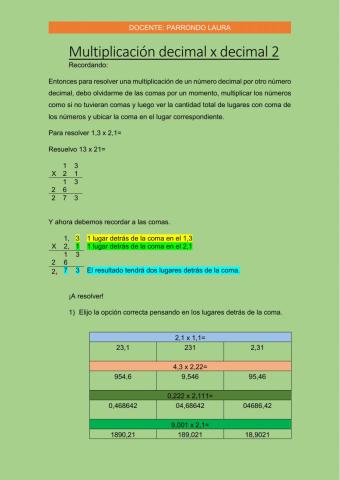 Multiplicación decimal x decimal 2