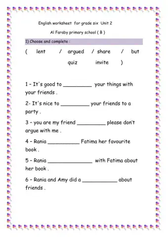 English worksheet grade 6