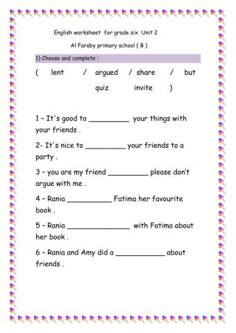 English worksheet grade 6