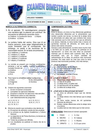 Exam. 3er Bim - 1ro de Secundaria