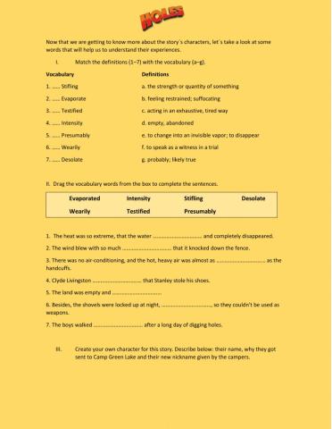 Holes Vocabulary