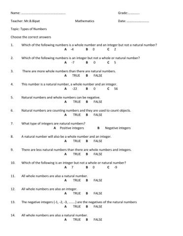 Types of numbers