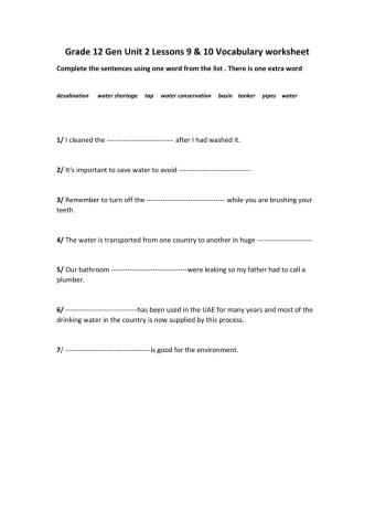 Vocabulary Worksheet