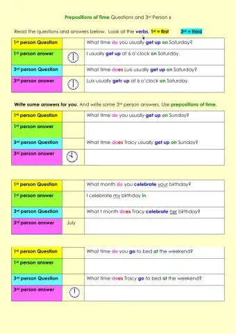 Prepositions of Time and 3rd person s