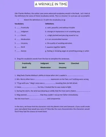 A Wrinkle In Time Vocabulary