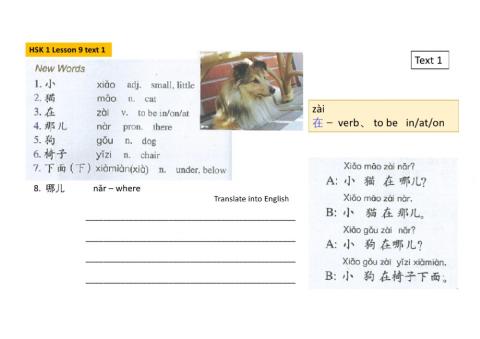 HSK 1 Lesson9  text 1 textbook