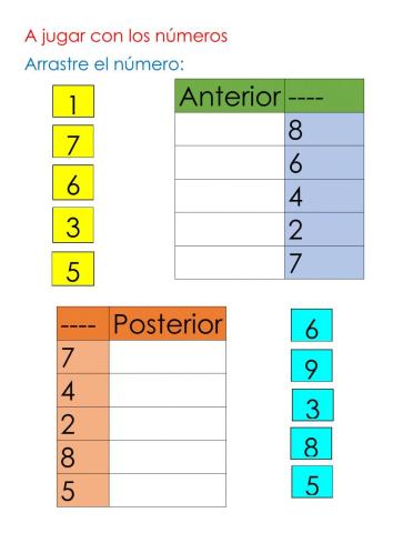 Números del 0 al 9 anterior-posterior-entre