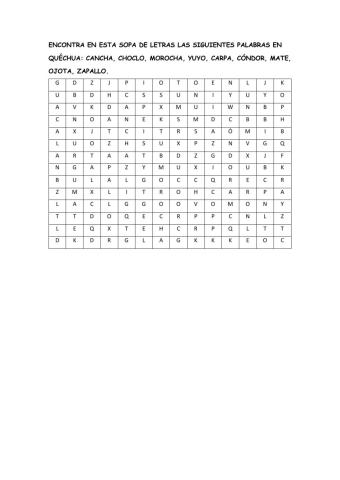 SOPA DE LETRAS PALABRAS EN QUÉCHUA
