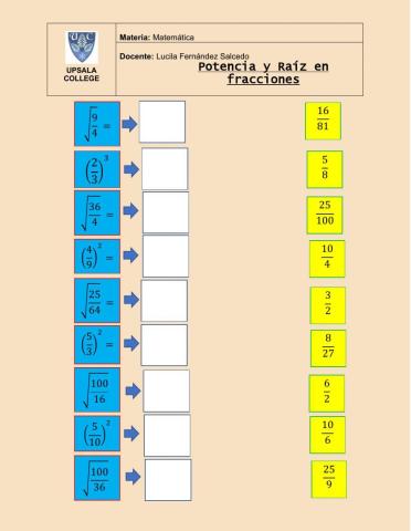 Potencia y raíz de fracciones
