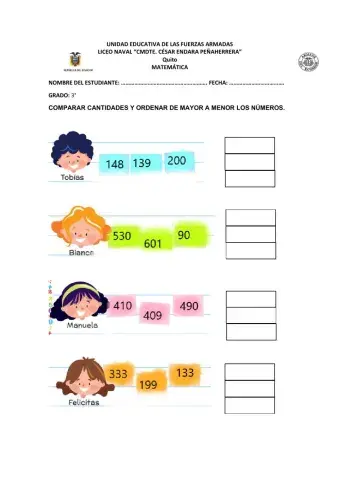 Números para ordenar mayor-menor