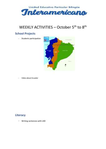 Weekly activities - Preparatory - week 19