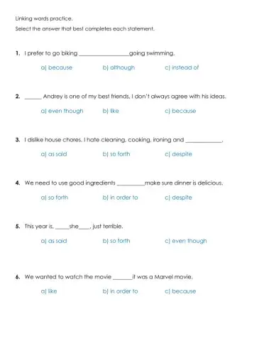Linking words practice
