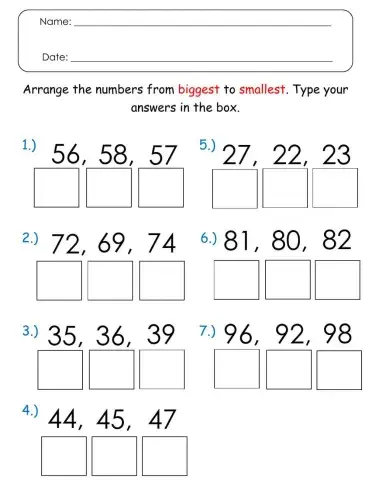 Arranging Numbers from Biggest to Smallest