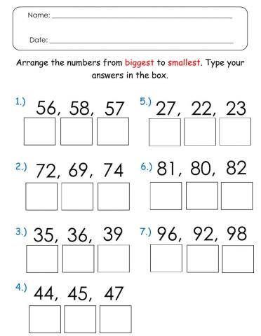 Arranging Numbers from Biggest to Smallest