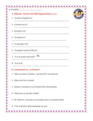 Les salutations- travail en classe