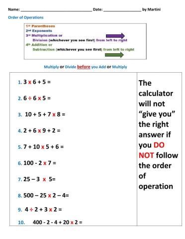 Order of Operations - Multiply or Divide first