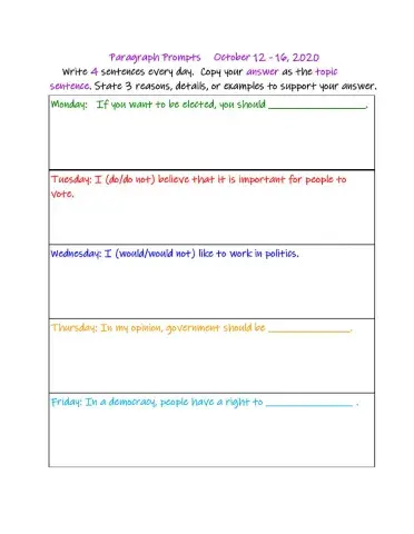 Election Writing Prompts 1