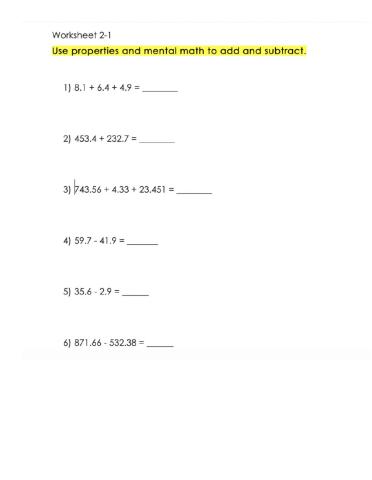 Grade 5 Worksheet 2-1