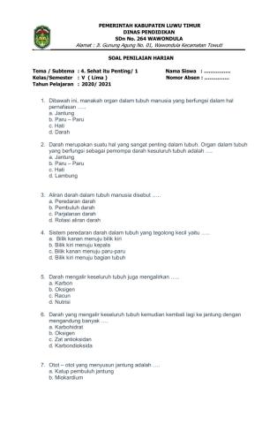 Penilaian Harian Tema 4 Subtema 1