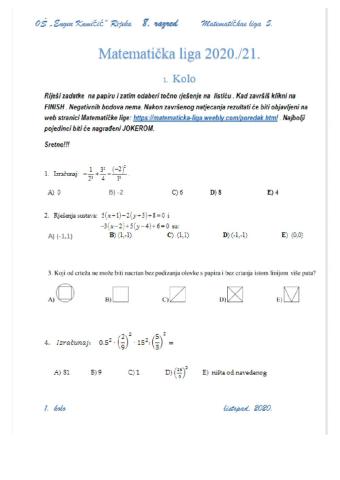 MATEMATIČKA LIGA 1 KOLO 8