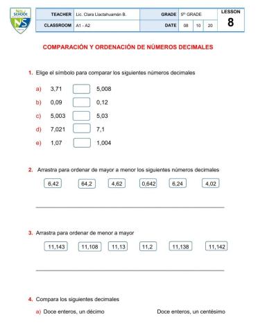 Comparación de números decimales