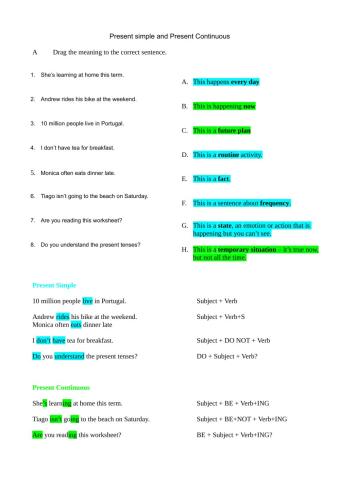 J3 present simple continuous review
