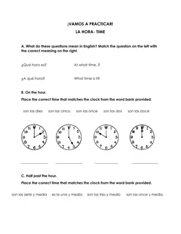 La hora- Telling Time worksheet 3
