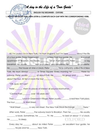 A day in the life of a tour guide - ENGLISH FILE BEGINNER – OXFORD