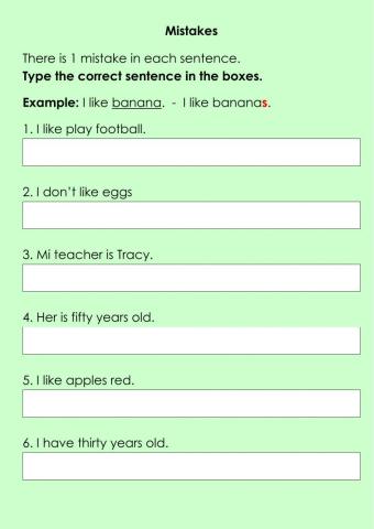 Mistakes in sentences