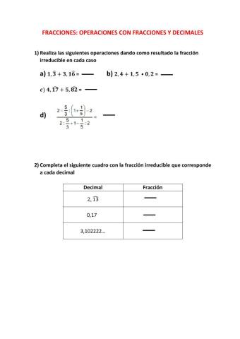 Operaciones fracciones y decimales