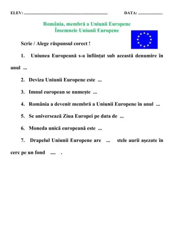 România, membră a Uniunii Europene. Însemnele Uniunii Europene