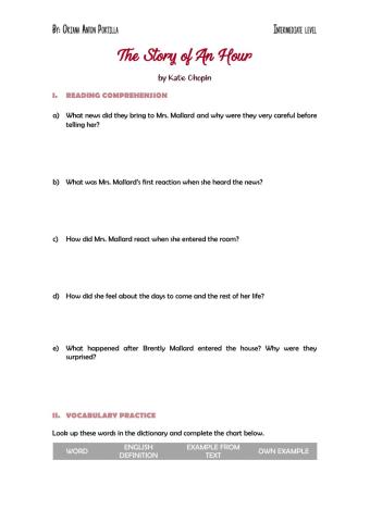 The Story of An Hour worksheet