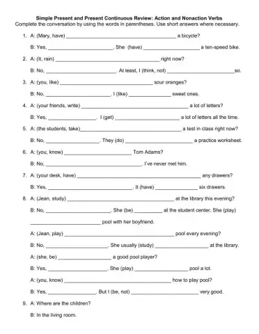 Simple Present and Present Continuous Review