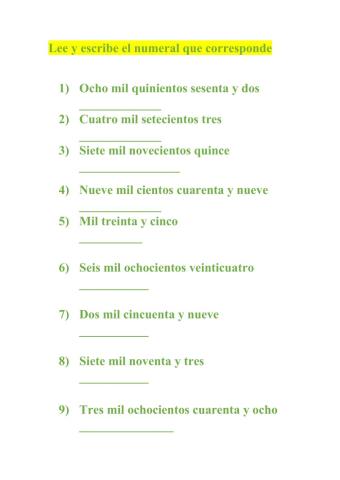 Lectura y escritura de números naturales