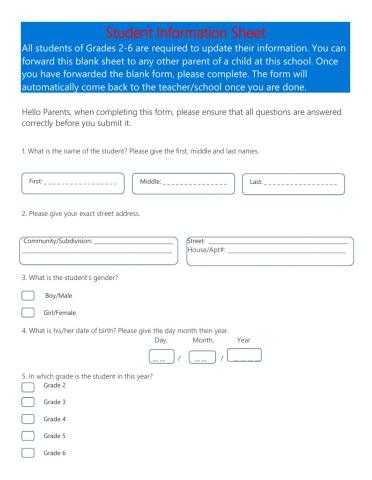 STUDENT INFORMATION SHEET (LIVE WORKSHEET VERSION)