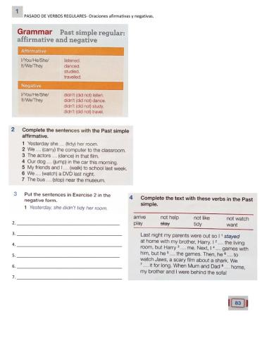 Past Simple Regular verbs. ficha 2